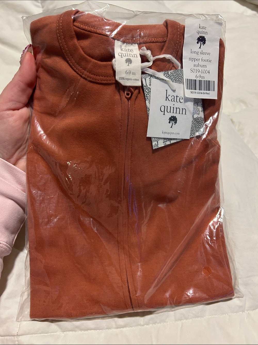 NWT kate quinn auburn cotton long sleeve zipper footie